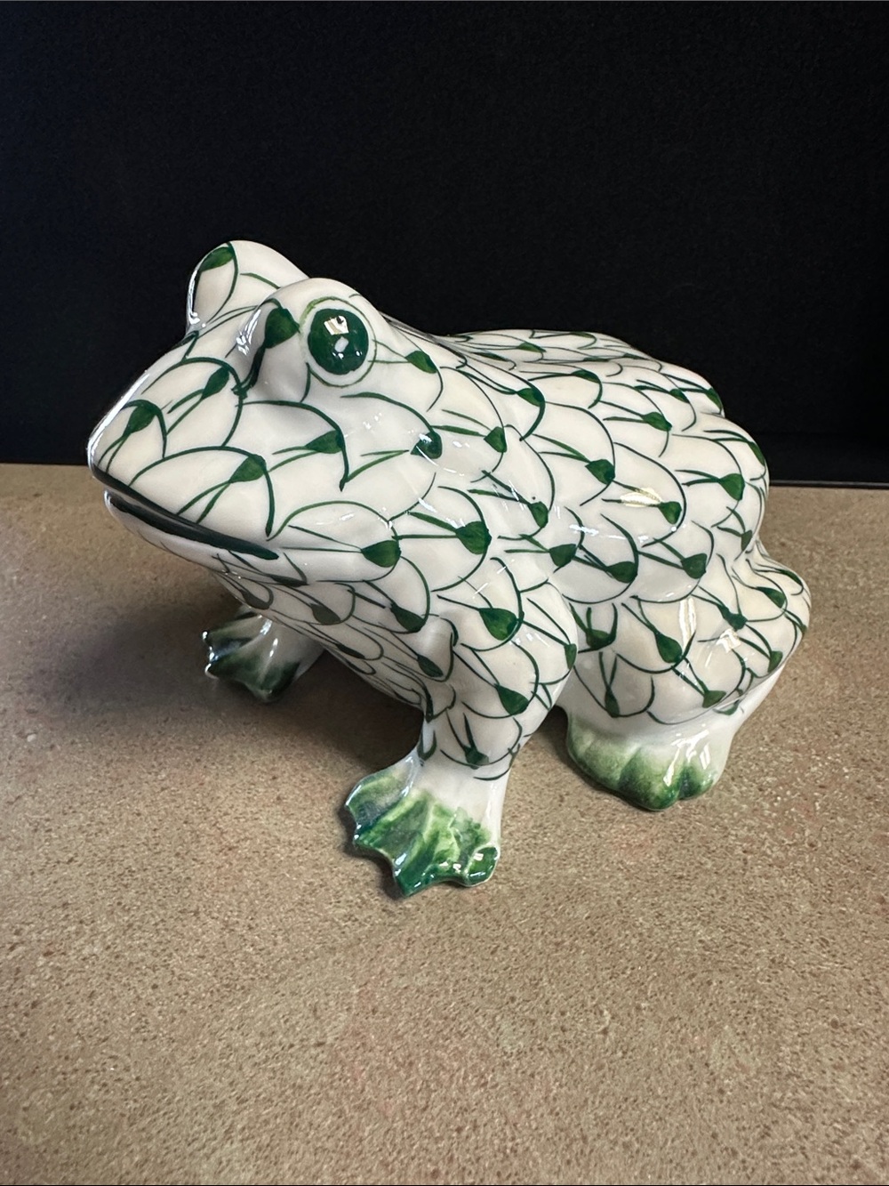 Vintage Andrea By Sadek White Ceramic Frog with Green Fishnet Accents